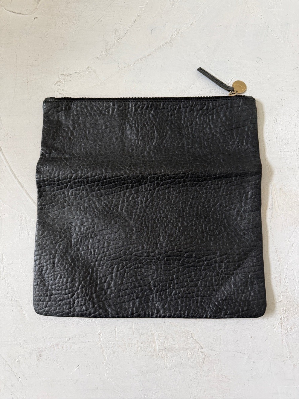 CLARE V. VIVIER Black Textured Leather Foldover Clutch Bag